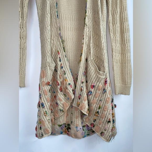 Anthropologie camel hair blend and silk ribbon weave long line cardigan‎ - Picture 4 of 10